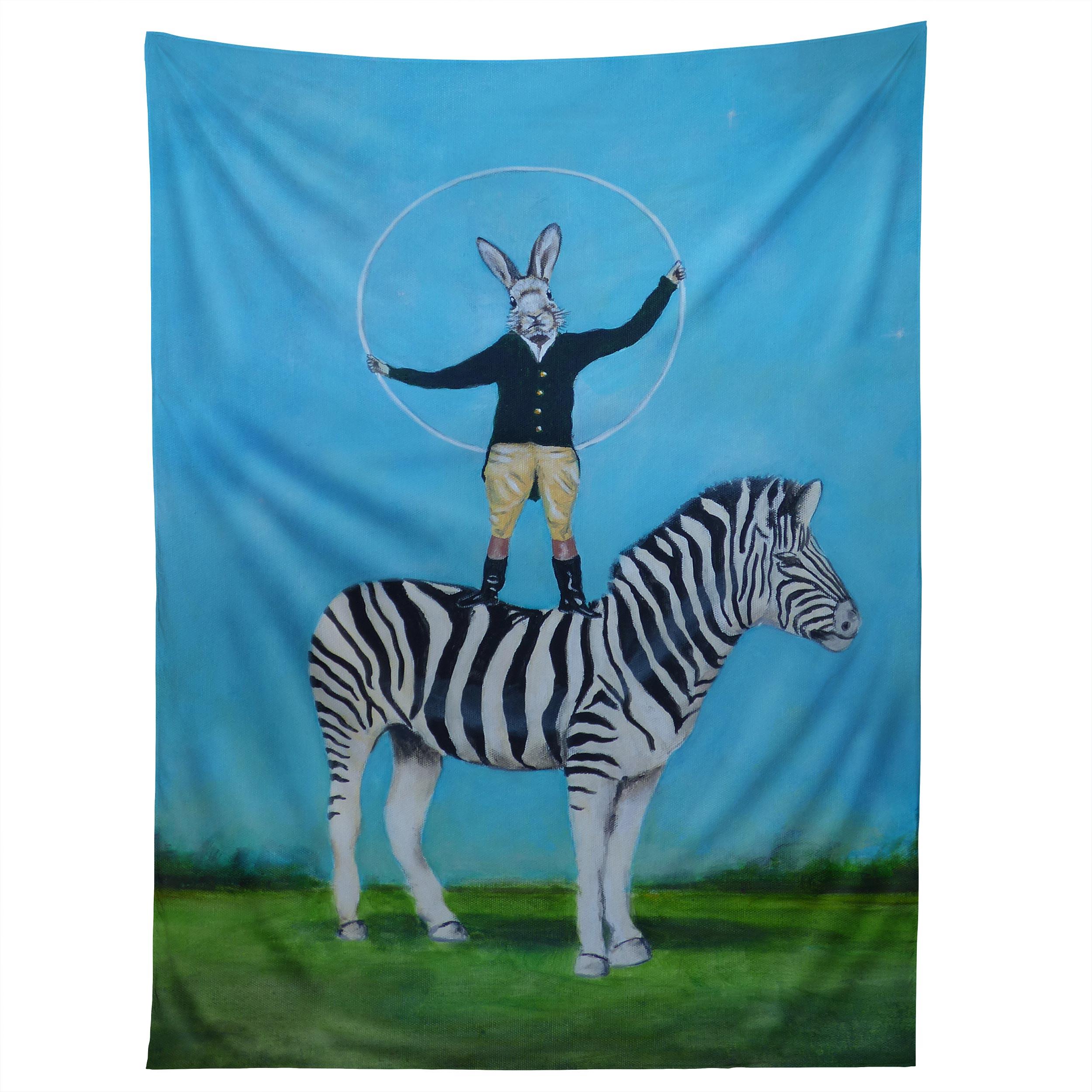 ZEBRA WITH RABBIT tapestry 75x100