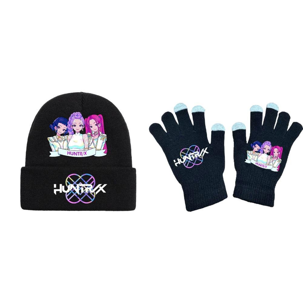 Set 2 Pezzi Cappello a Maglia e Guanti Invernali - Design Anime Kpop Demon Hunters, Carini Accessori Caldi per Ragazzi e Ragazze