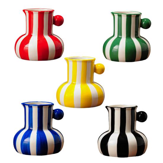Colorful Striped Vase Ceramic Vase with Handle Desktop Decorative Vase for Flower Arrangement Living Room Bedroom Decor