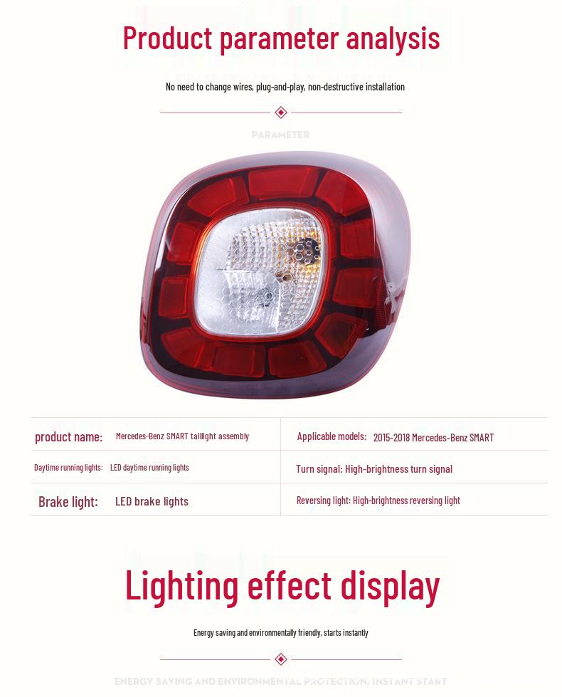 LED Taillight Assembly with Running Horse Brake Light for 15-18 Mercedes-Benz Smart