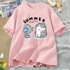 Summer Funny Cat and Fan Pattern T-shirt Women's Short Sleeved T-shirt Harajuku Clothing Women's Street Clothing Top Fashion
