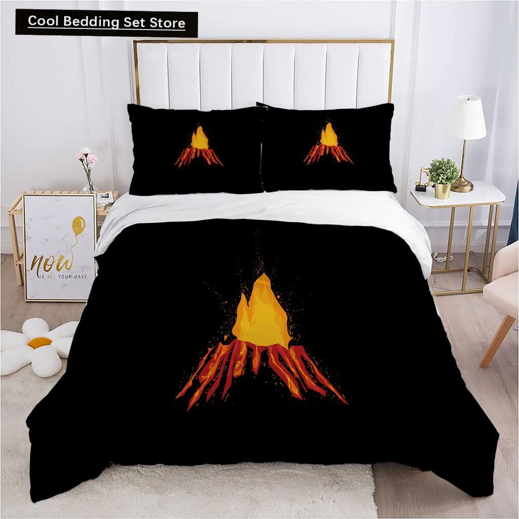 Volcano King Queen Duvet Cover Volcanic Eruption Bedding Set Fire Mountain Comforter Cover Natural Scenery Polyester Quilt Cover