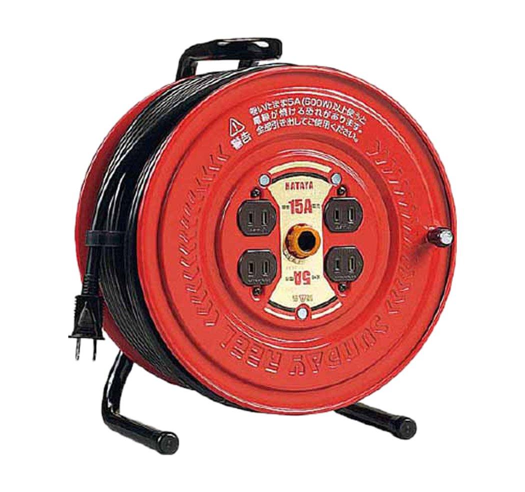 

HATAYA GS-50 Cord Reel for Indoor Use, 100V, 50m Cord, 2.0mm Thickness, Standard Type, Built-in Temperature Sensor, 4 Outlets, Dustproof Caps, Flat