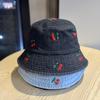 Spring and summer new style small cherry denim fisherman's hat, a fashionable and cute sunshade hat for women, suitable for outdoor leisure and sun