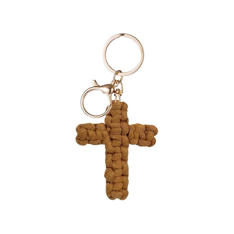 Bohemian Hand-Woven Cross Keychain Pendant Keyring Charm Car Decoration Bag Charm Jewelry Gift as the picture