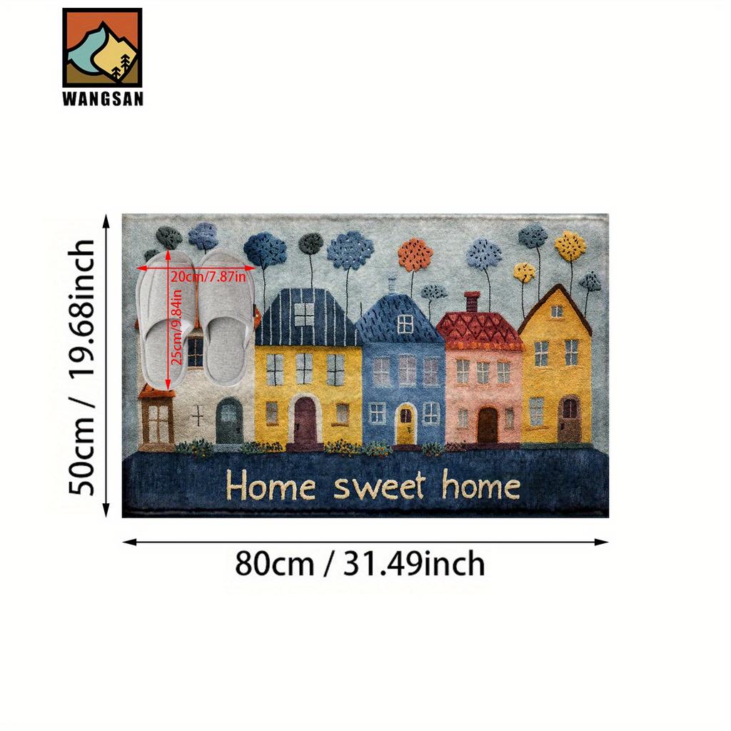 2D Cartoon Red Blue House Sweet Home Floor Mat Doormat Welcome Mat Bathroom Mat Living Room Carpet Rug For Bedroom Home