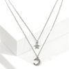 Korean Version of Silver Flash Diamond Five-pointed Star Moon Double-layer Necklace Niche Women's Collarbone Chain Design Sense Light Luxury Accessori