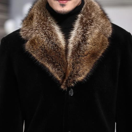 Men Woolen Coat Faux Fur Collar Solid Color Single-breasted Slim Fit Coldproof Top Outwear Autumn Winter Windbreaker Jacket for Daily Wear