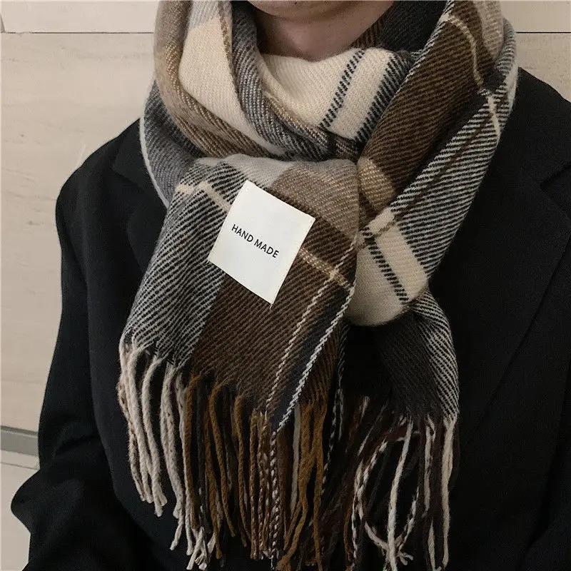 New Winter Classic Paid Scarf With Logo Women's Imitation Cashmere Korean Business Men's Student Scarf Shawl Wraps