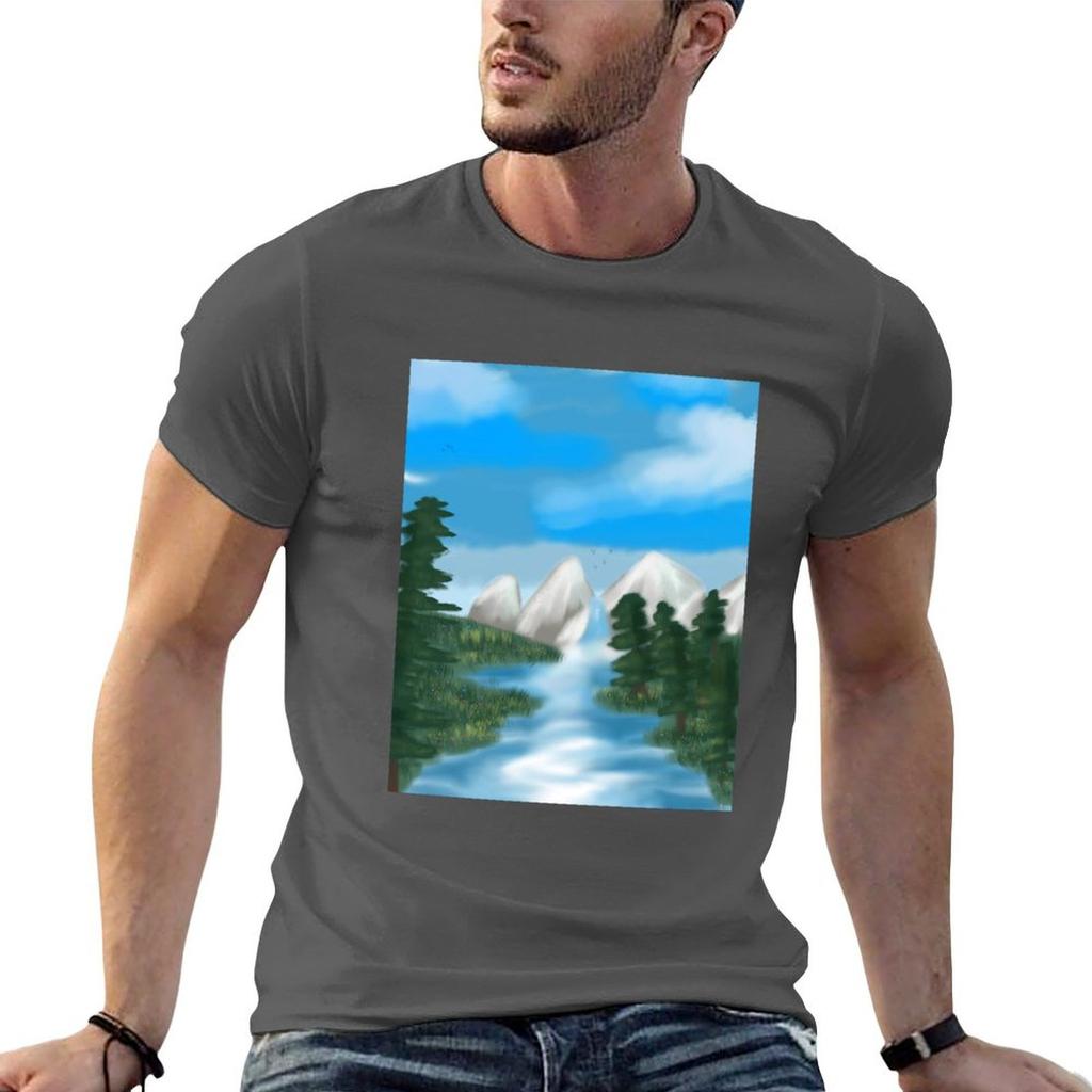 T-shirt Paesaggio Montano Taglia Grande Manica Corta per Unisex