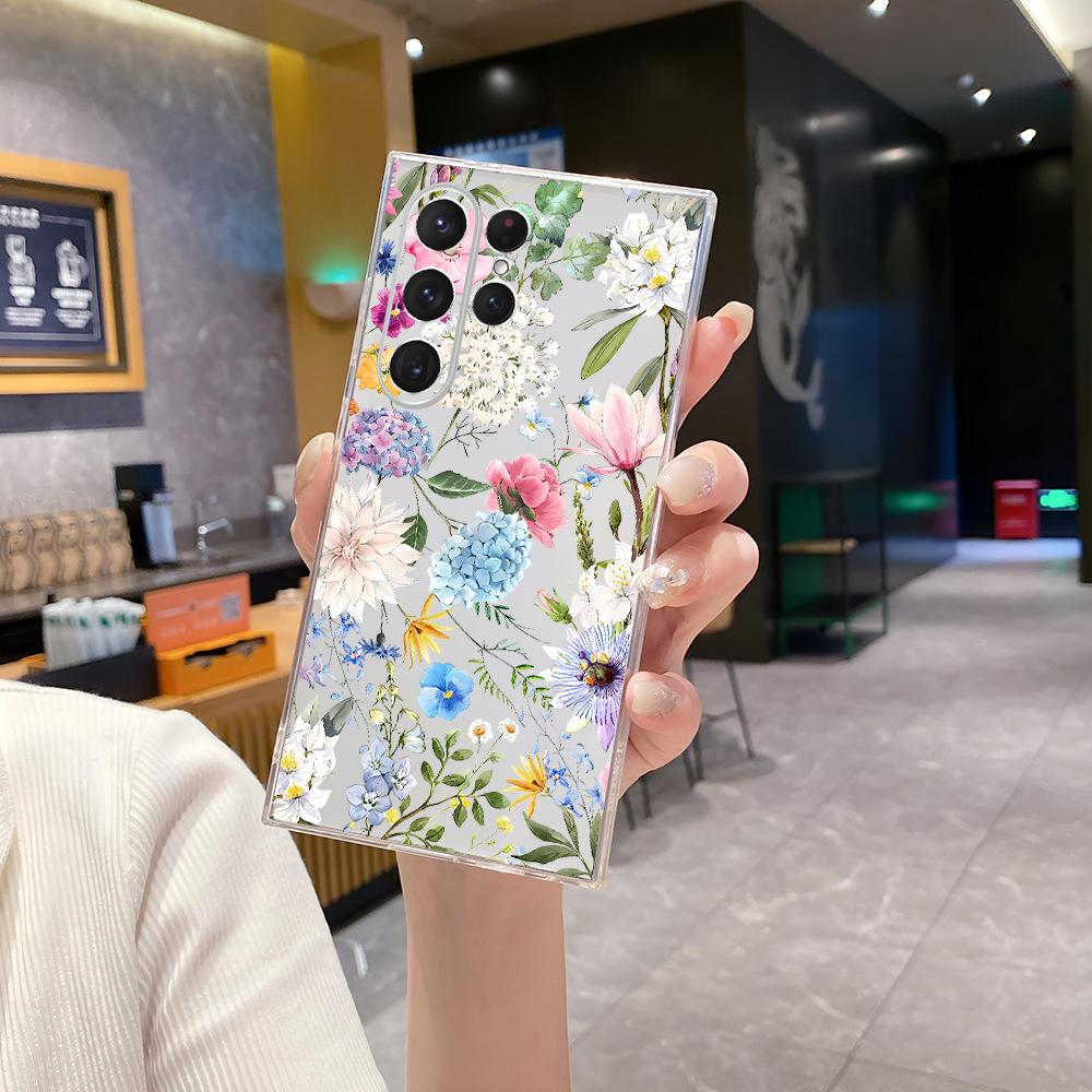 TEUM station simple flower Samsung S25ultra mobile phone case floral GalaxyS26 all-inclusive anti-drop protective case