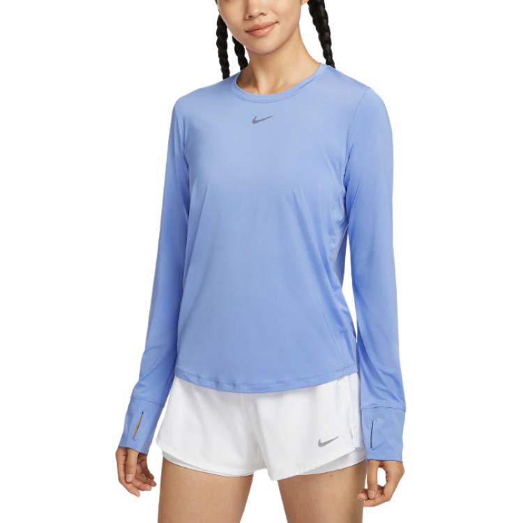 Nike Dri-Fit One Moisture-Wicking Crew Neck Pullover Quick-Dry Long Sleeve T-Shirt Women T-Shirt Blue FN2802494
