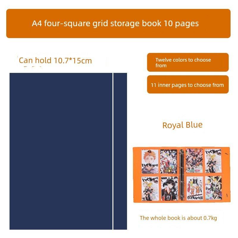 

A4 Poster Storage Book A5 Two Palace Grid Loose-Leaf Folder A6 Four Palace Grid Favorites HD Inner Page Thickened Cover Royal Blue/A4 Four-Square Grid/10 Pages