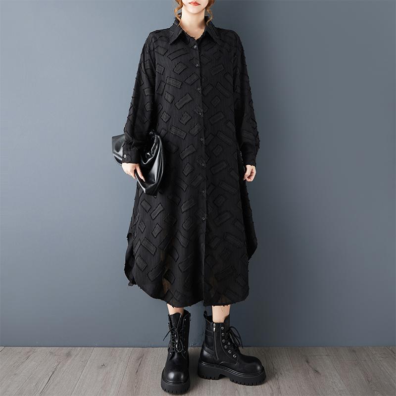 

DIMANAF Весна Осень Большой Размер Женское Рубашечное Платье Длинный Рукав Пуговицы Черный Мода Леди Свободная Повседневная Одежда 2026 one size чёрный