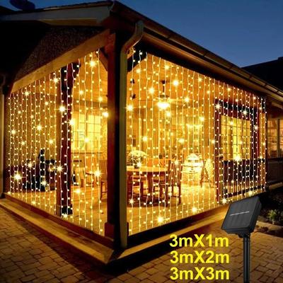 300 LED Solar Courtyard Curtain Lights Outdoor Waterproof Fairy String Lights With 8 Modes for Garden Window Bedroom Wedding