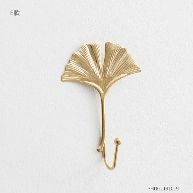 Nordic Light Luxury Gold Leaf Wall Hook Clothes Punch-free Wall Hanger Clothes Key Hook Decoration Home Storage