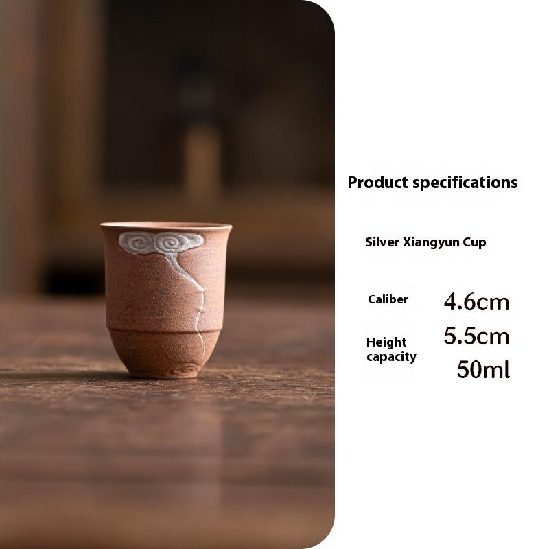 

Furnace Brewing Tea Tasting Cup Purely Handmade Old Rock Mud Silver Single Cup Household Ceramic Kung Fu Tea Set Teacup Mug 50ml