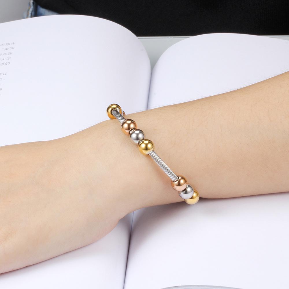 Adjustable Spring Twisted Chain Titanium Steel Bracelet Three-Color Beads Rose Gold Steel Fashion Ins Personalized Bracelet