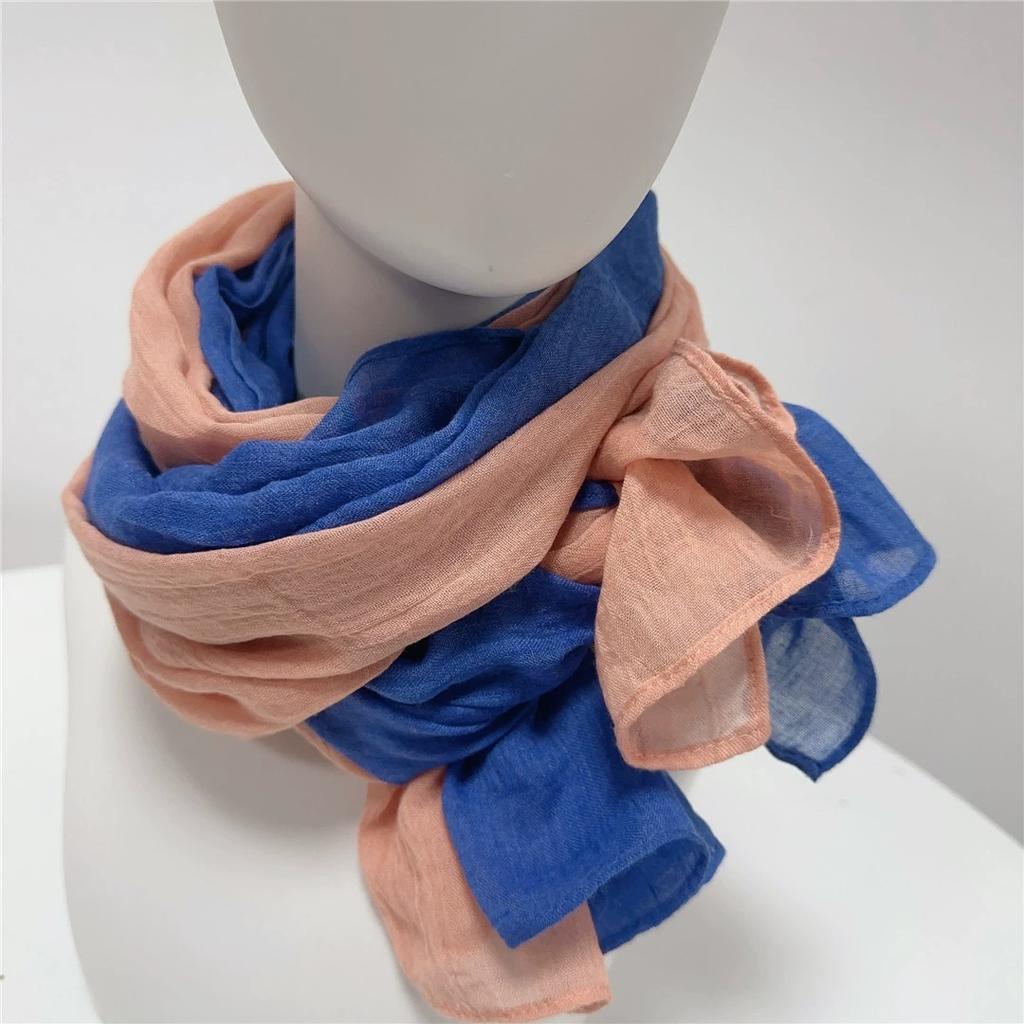 Korea Design New Spliced Scarf Long Two-Tone Cotton Warm Contrast Color Shawl Women's Scarves 75*190cm