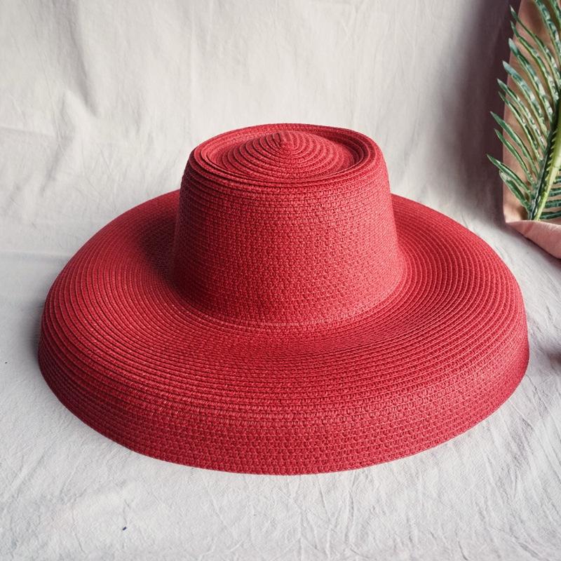 Garden Supplies My Women's Black Summer Seaside French Retro Oversized Eave Hepburn Vacation Beach Shade Orange Sun Hat 56-58Cm