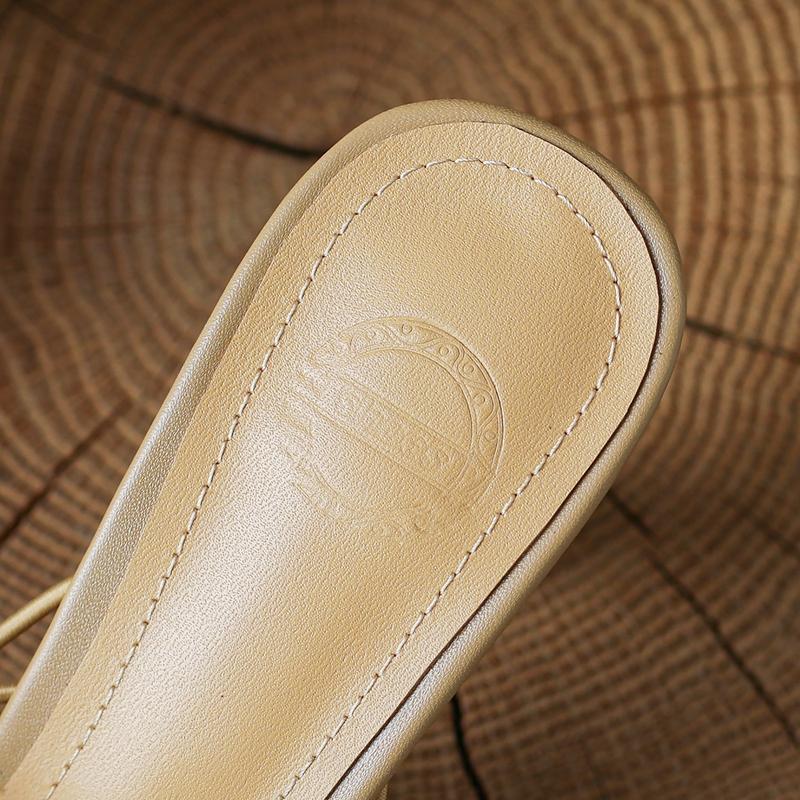 Fashion Women's New Summer Square Head Knitted Open Toe Leather Sheepskin High Heel Large Size Slippers