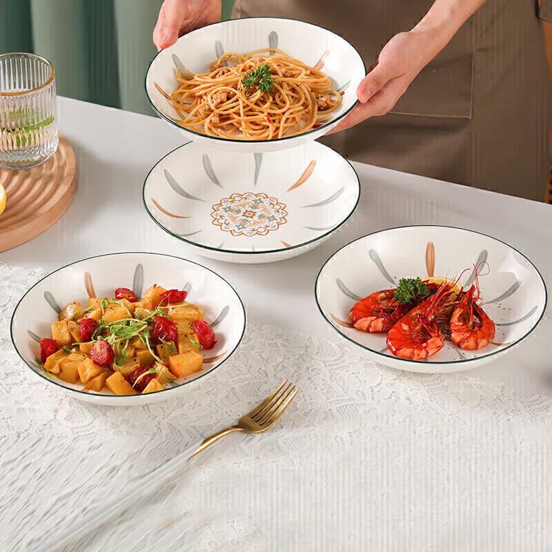 Hegongwu Nordic Retro Fan Leaf 7-inch Ceramic Soup Plates (6-pack)