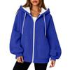 Damen Zip-Up Hoodie, Langarm, Lockerer Schnitt, Farbe Lässige Jacke