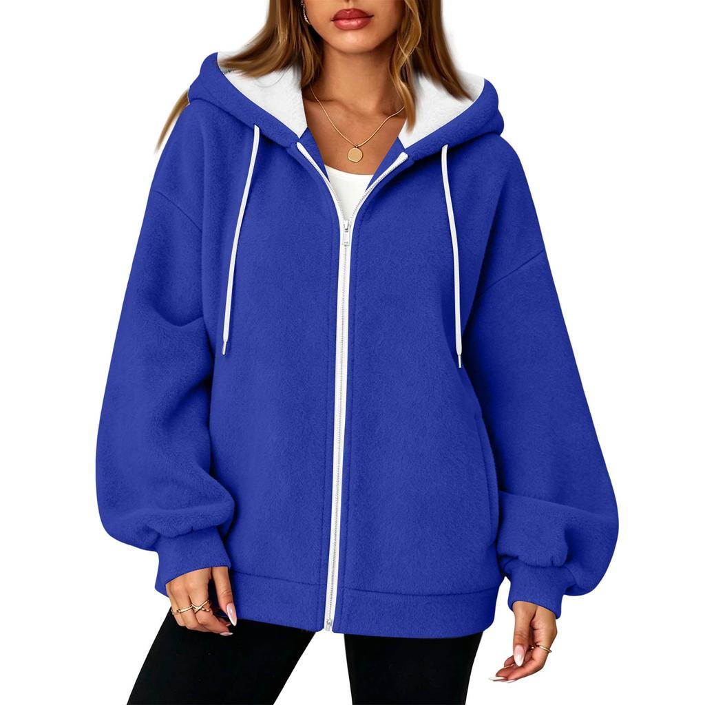Damen Zip-Up Hoodie, Langarm, Lockerer Schnitt, Farbe Lässige Jacke
