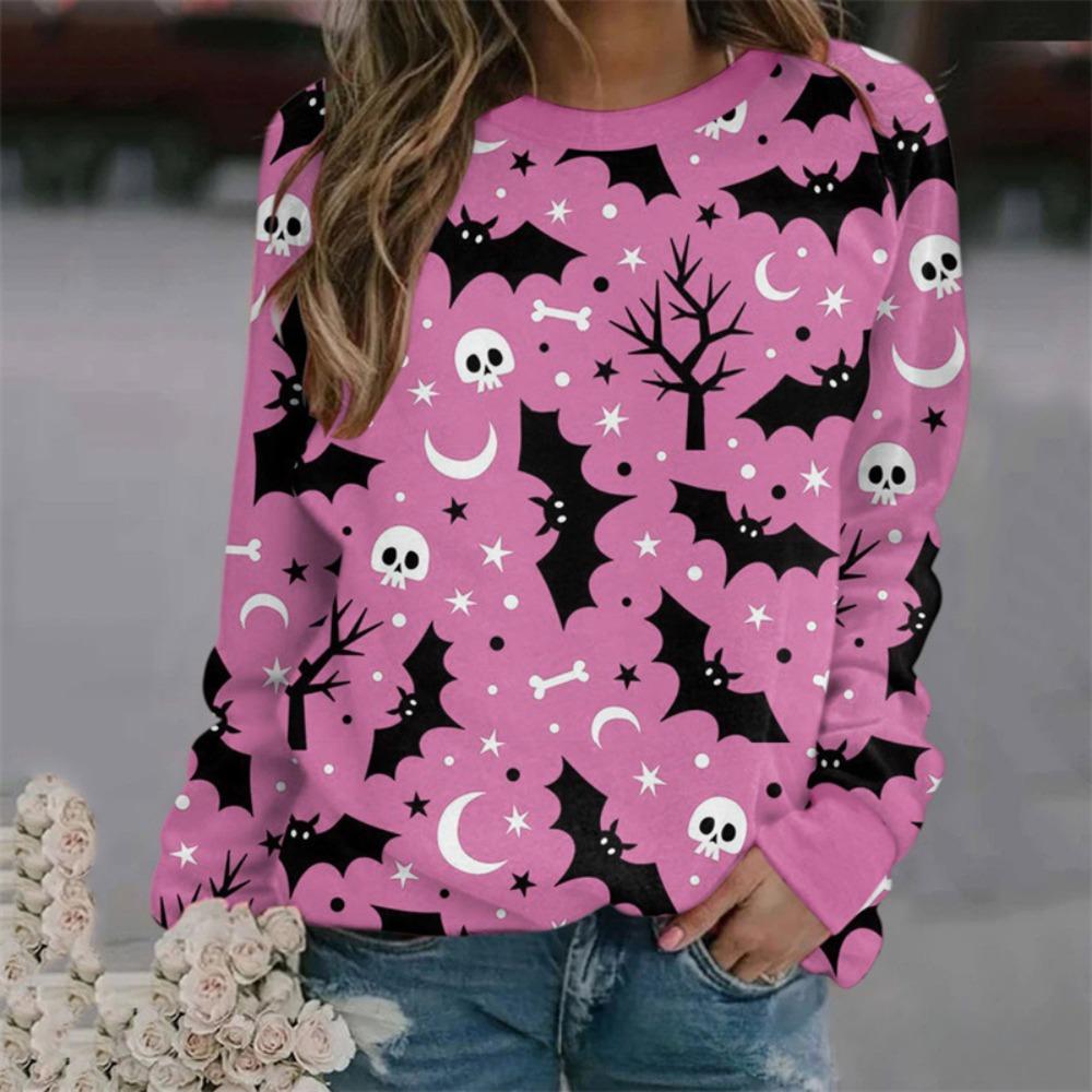 Fashionable 3D digital printed Halloween ghost pattern women's round neck long sleeved T-shirt