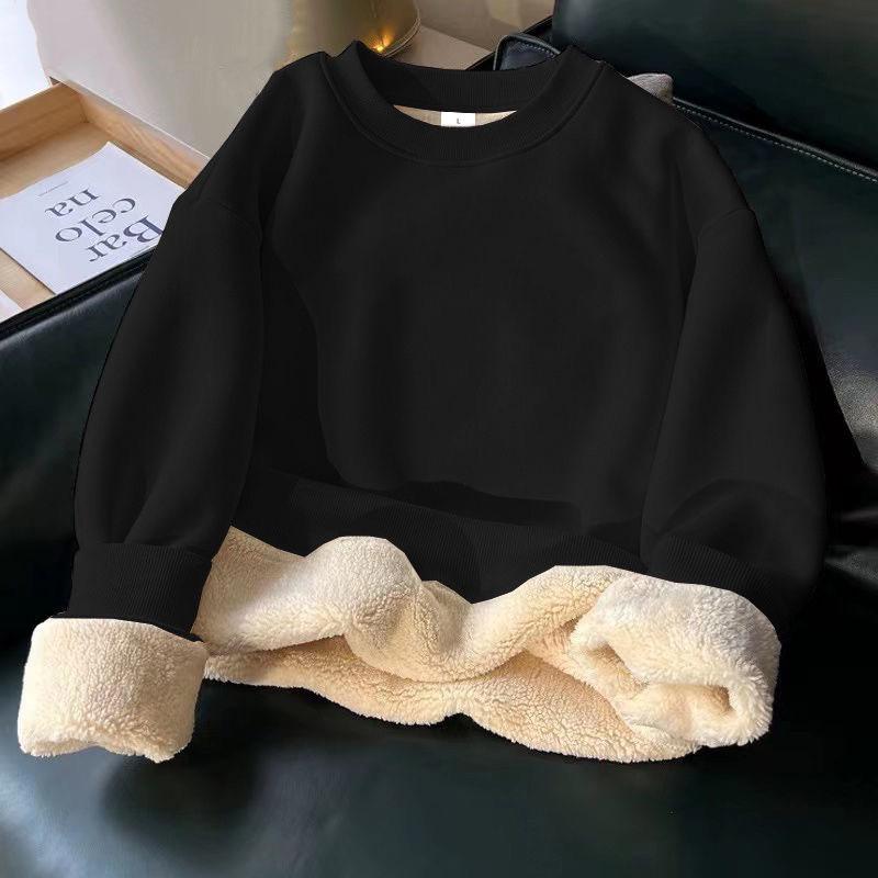 Women's Korean-Style Plush Velvet Sweatshirt - Warm Casual Loose Pullover for Fall and Winter