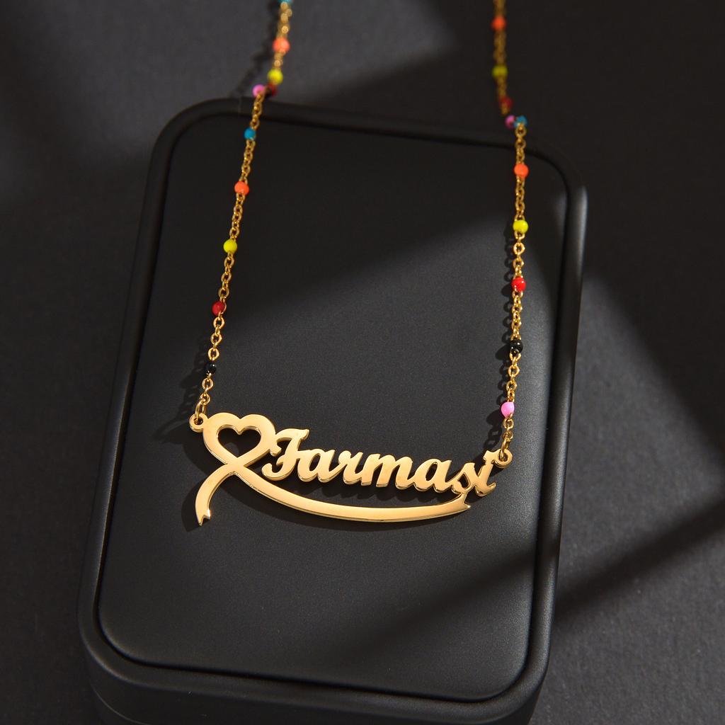 Atoztide Personalized Custom Name Necklace for Women Color Bead Link Chain Stainless Steel Letter Fashion Pendant Jewelry Gift