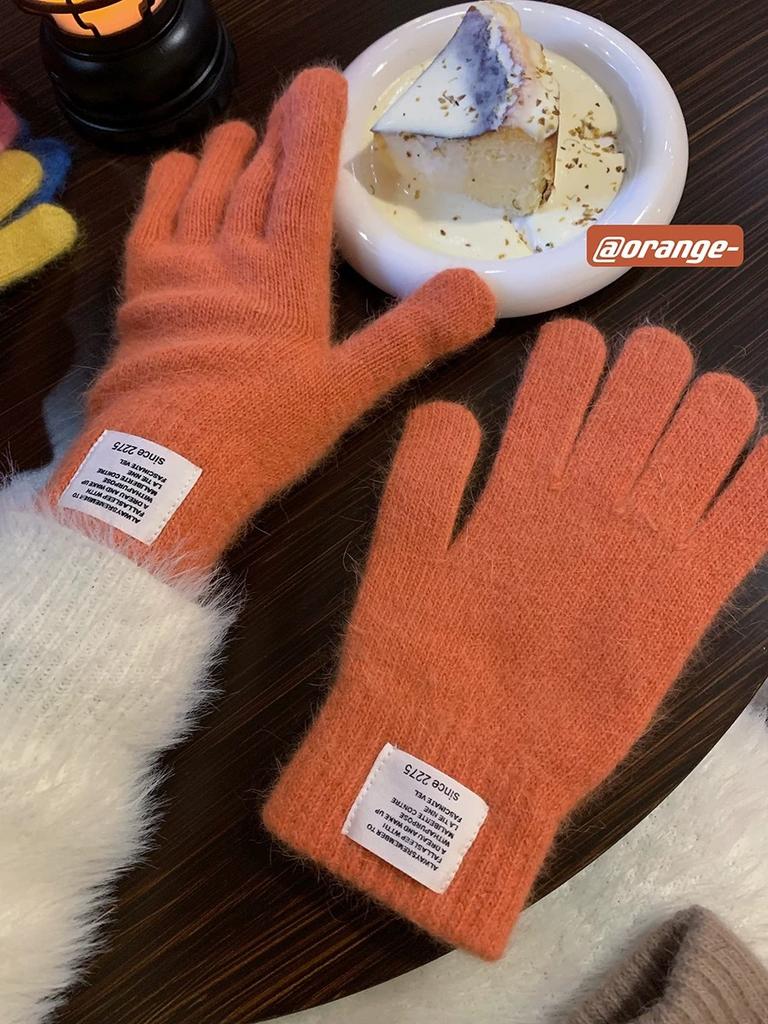 Thickened cycling knitted thermal gloves for women's winter new student solid color touchscreen finger-exposed wool 2025 points