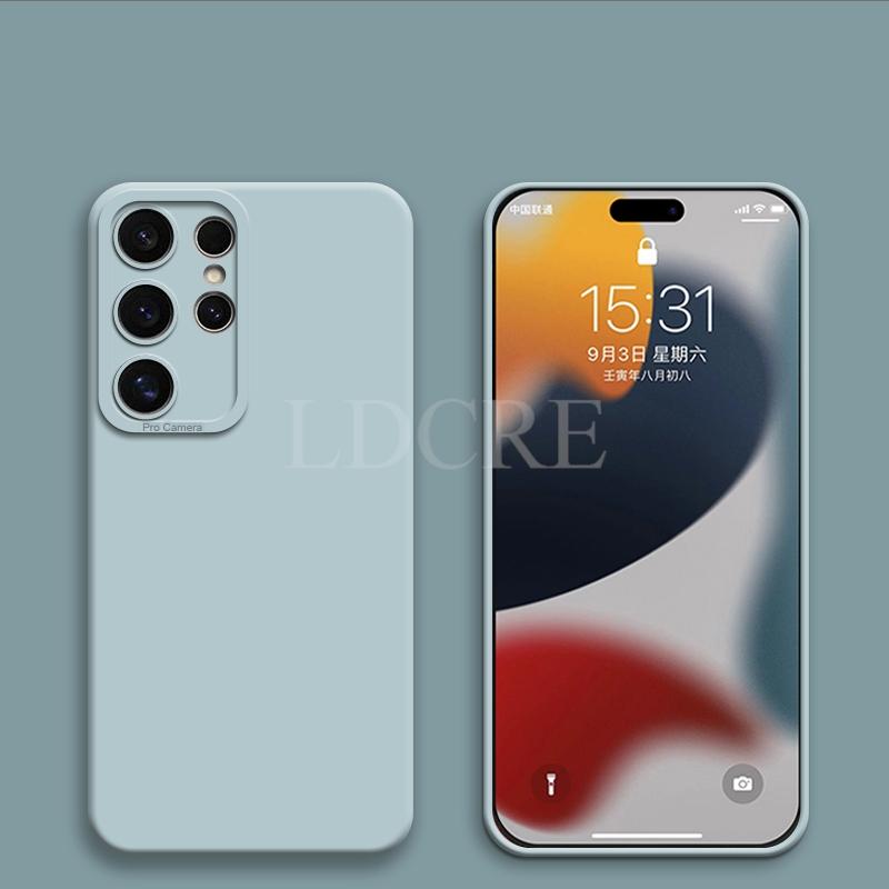 

Для Samsung Galaxy S24 Ultra чехол популярный жидкий силиконовый защитный чехол для камеры Samsung S24 Plus Ultra чехол TPU чехол для телефона S24 светло-синий