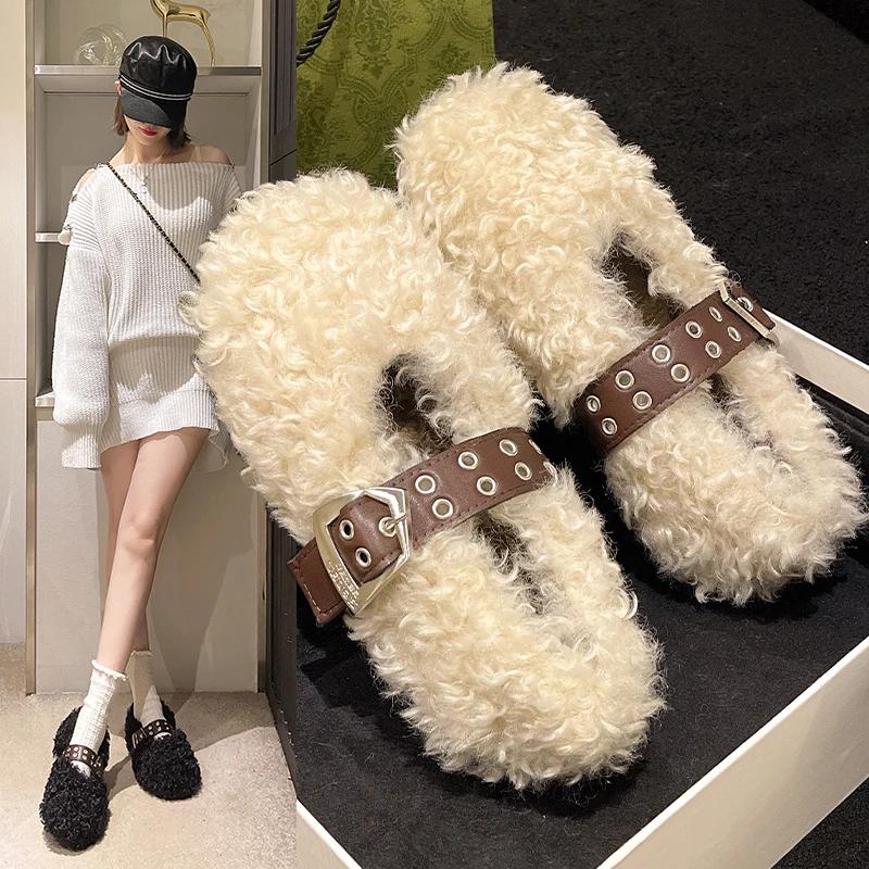 Fashion All-Match Winter Shoes Women Modis Casual Female Sneakers Slip-on Loafers Fur Clogs Platform 2024 New Slip On Moccasin Creepers