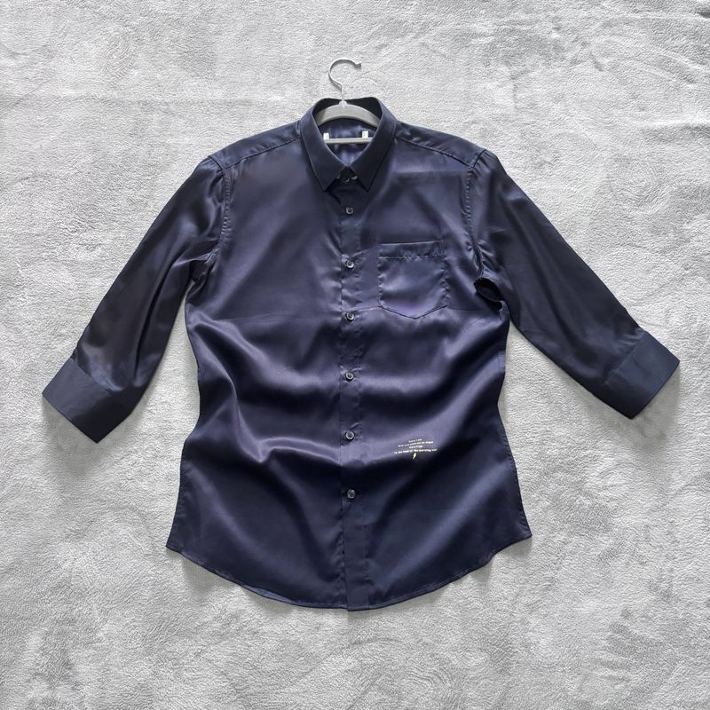 

Pure Cotton! Glossy Forged Surface! High-Count Fine Yarn Tribute Forging! Super Slim! Lapel Shirt 7-Quarter Sleeve Shirt for Women Dark Blue 38