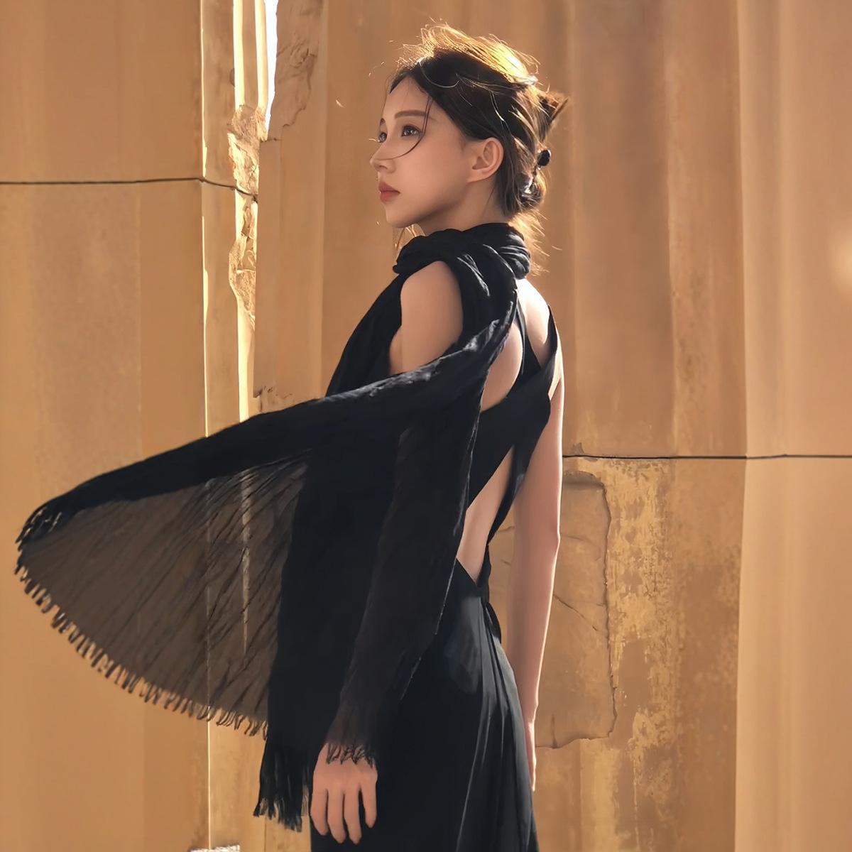 

Beige Retro Literary Scarf Women s Spring and Autumn Travel Shawl Wasteland Style Vintage Silk Shawl Fashion Trend