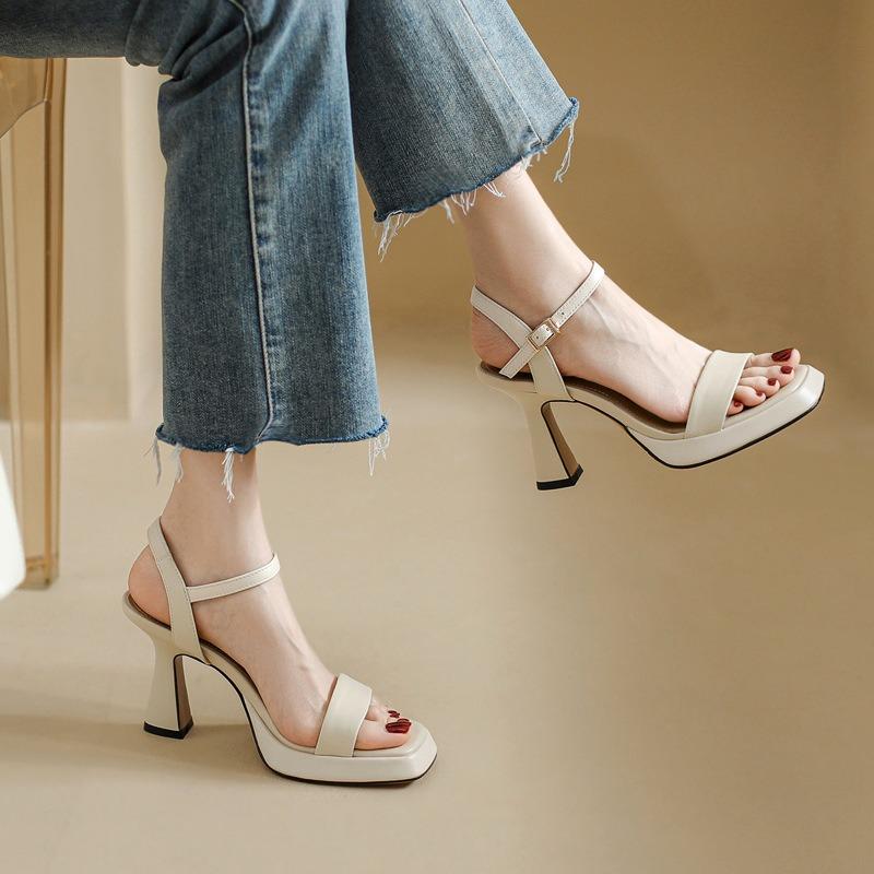 Summer Platform Women's Shoes with Fashion Square Head High Heels Thick Heel Waterproof Table Barbie Pink Sandals Cm