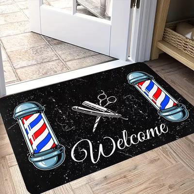 Vintage Barber Shop Welcome Mat Suitable for Commercial Decoration Entrance of American Hair Salons, Vintage Barber Shop Carpet