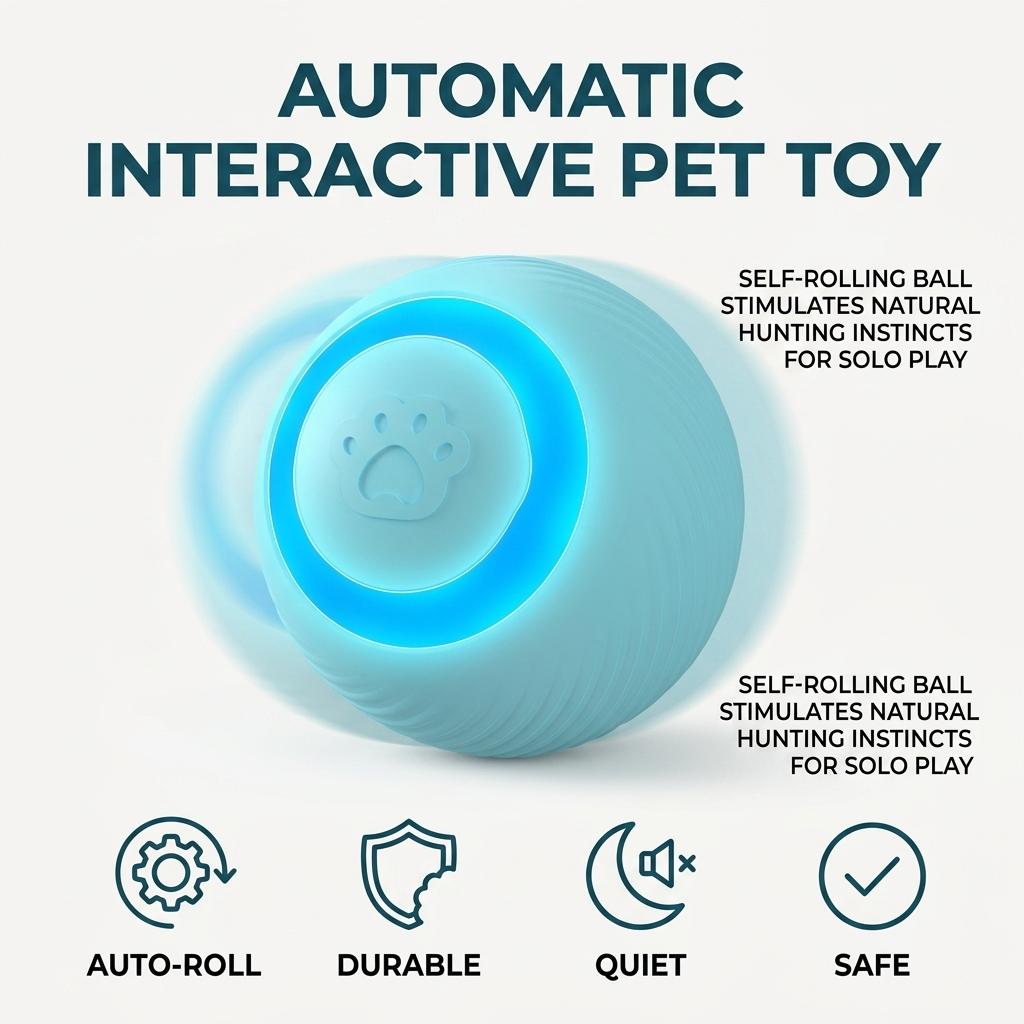 Interactive Cat Toy Ball Automatic Rolling Durable Bite Resistant Pet Entertainment Device for Indoor Use
