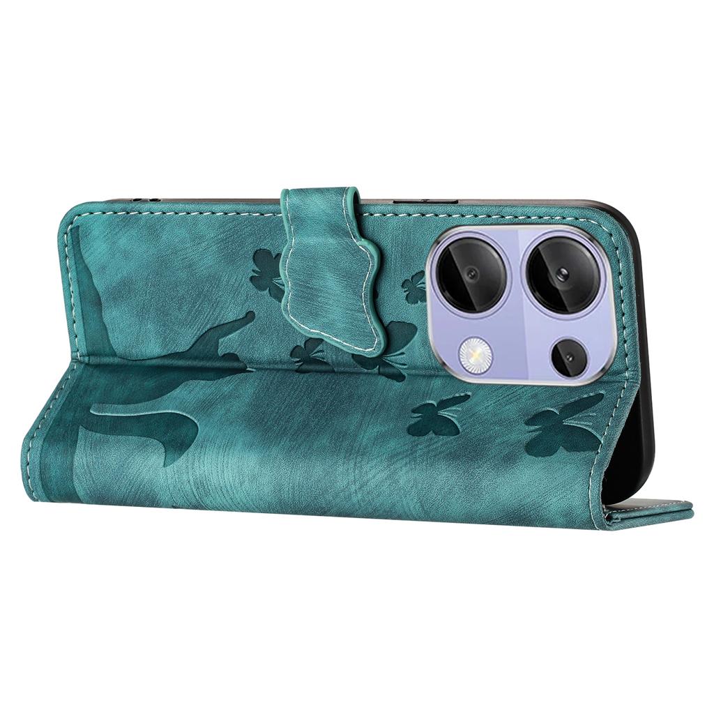 For Xiaomi Redmi Note 13 Pro 4G/Poco M6 Pro 4G Lommebok Telefondeksel Sommerfugl Katt Imprint Lærdeksel