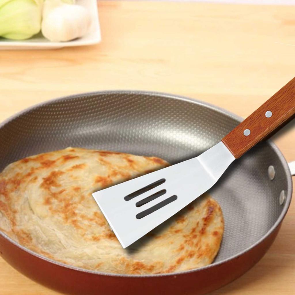 Küchengeräte Edelstahl Bratspatel mit Holzgriff Küchen Kochutensilien BBQ Schaufel Spatel Zubehör