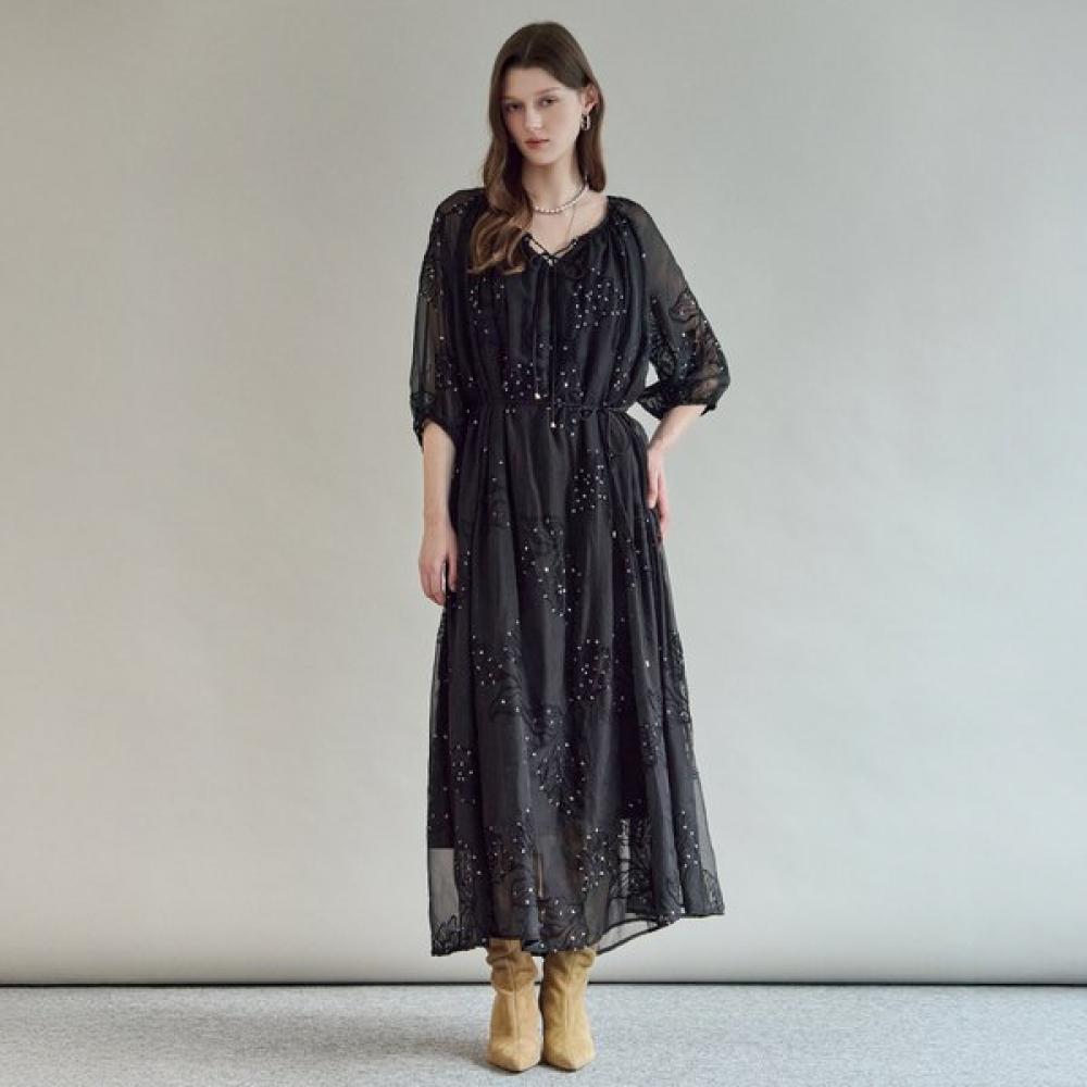 

Maxza Opal Sequin Flower Embroidered Chiffon Short Sleeve Dress Zf06qp001nh blacks/FREE