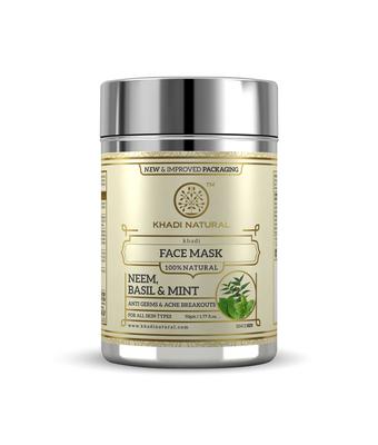 Khadi Neem, bazalka a mätová maska ​​na tvár (Proti akné), 50 g