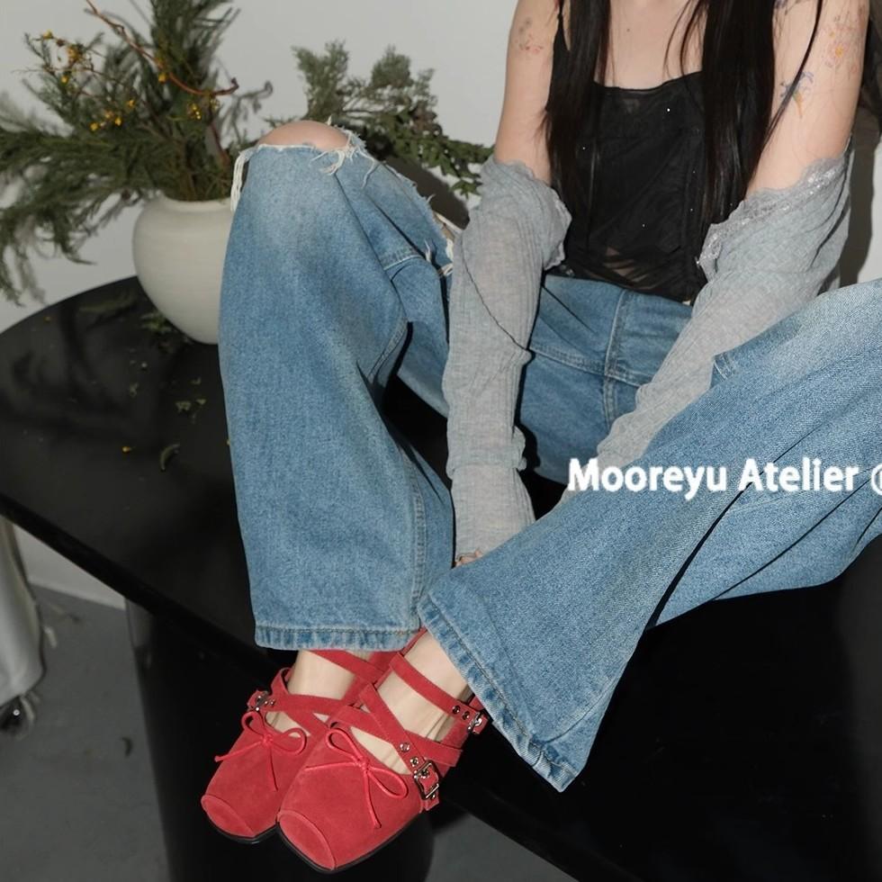 Metallic Bow Knot Cross Strap Mary Jane Flats Women's Square Toe Casual Shoes