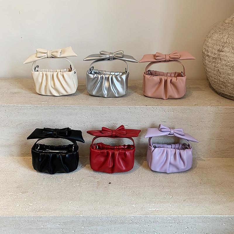 Sweet Bow Decoration Pleated Design Women Mini Leisure Shoulder Bag Crossbody