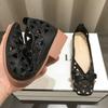Square Toe Shallow Mouth Flats Woman Bowtie Cut-outs Shoes for 2025 New Summer Slip-on Ballet Flats Women's Emboridery Loafers