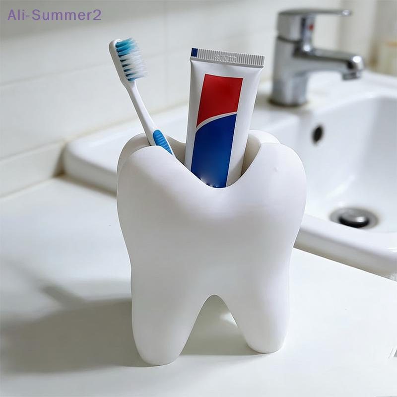 {Summer2} Tooth-Shaped Toothbrush Pen Holder Organizer Plastic Makeup Brush Storage Rack Bathroom Accessories Home Decoration