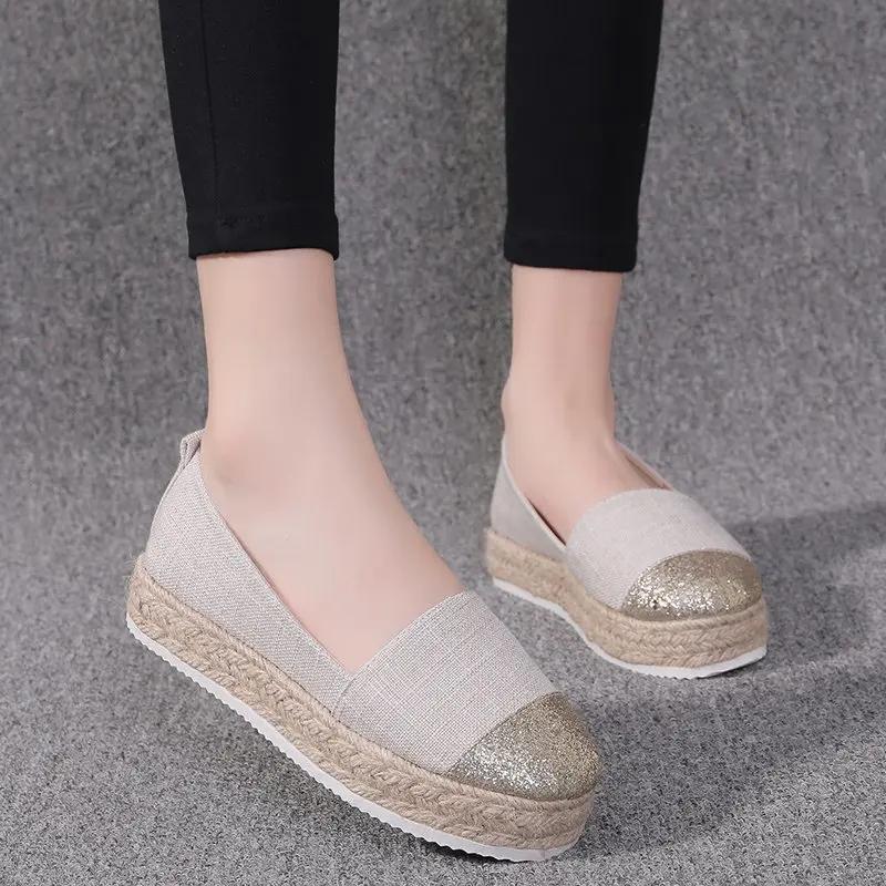 

Женские низкие весенние и осенние парусиновые повседневные соломенные туфли высокого качества на плоской подошве, мокасины, одинарные туфли Zapatos De Mujer Zapatos Mujer 35 бежевый