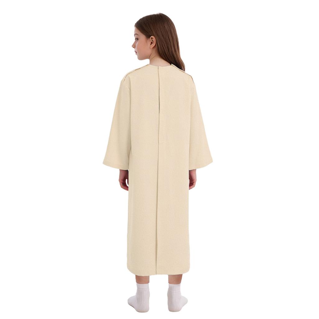 Kids Adaptive Nursing Gown Long Sleeve Back Split Hook-Loop Fastener with Pocket for Special Needs Patients