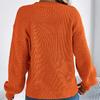 Women's Keyhole V-Neck Pullover with Puff Sleeves Solid Color Casual Knit Sweater